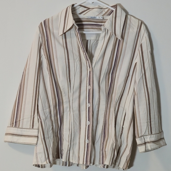 Ricki's Tops - Ricki’s Size 18 Striped Button Down 3/4 Sleeve Blouse Officecore Modern Prep